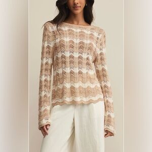 Z Supply Azure Stripe Crochet Sweater Large